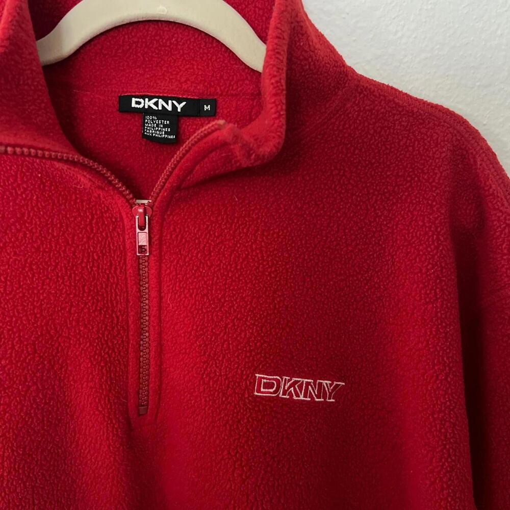 DKNY Red Fleece Quarter-Zip Pullover - Size‎ M